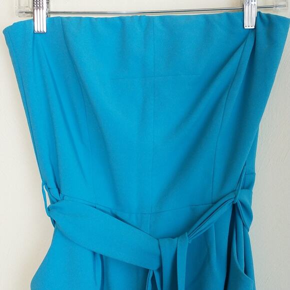 Monteau Los Angeles Strapless Jumpsuit Women's Sz M Blue Belted Pockets Back Zip - Picture 4 of 15